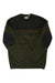 The Fjallraven Mens Ovik Knit Sweater in olive green features a geometric zigzag chest pattern, dotted accents, and dark oval elbow patches on both sleeves, shown flat against a white background.