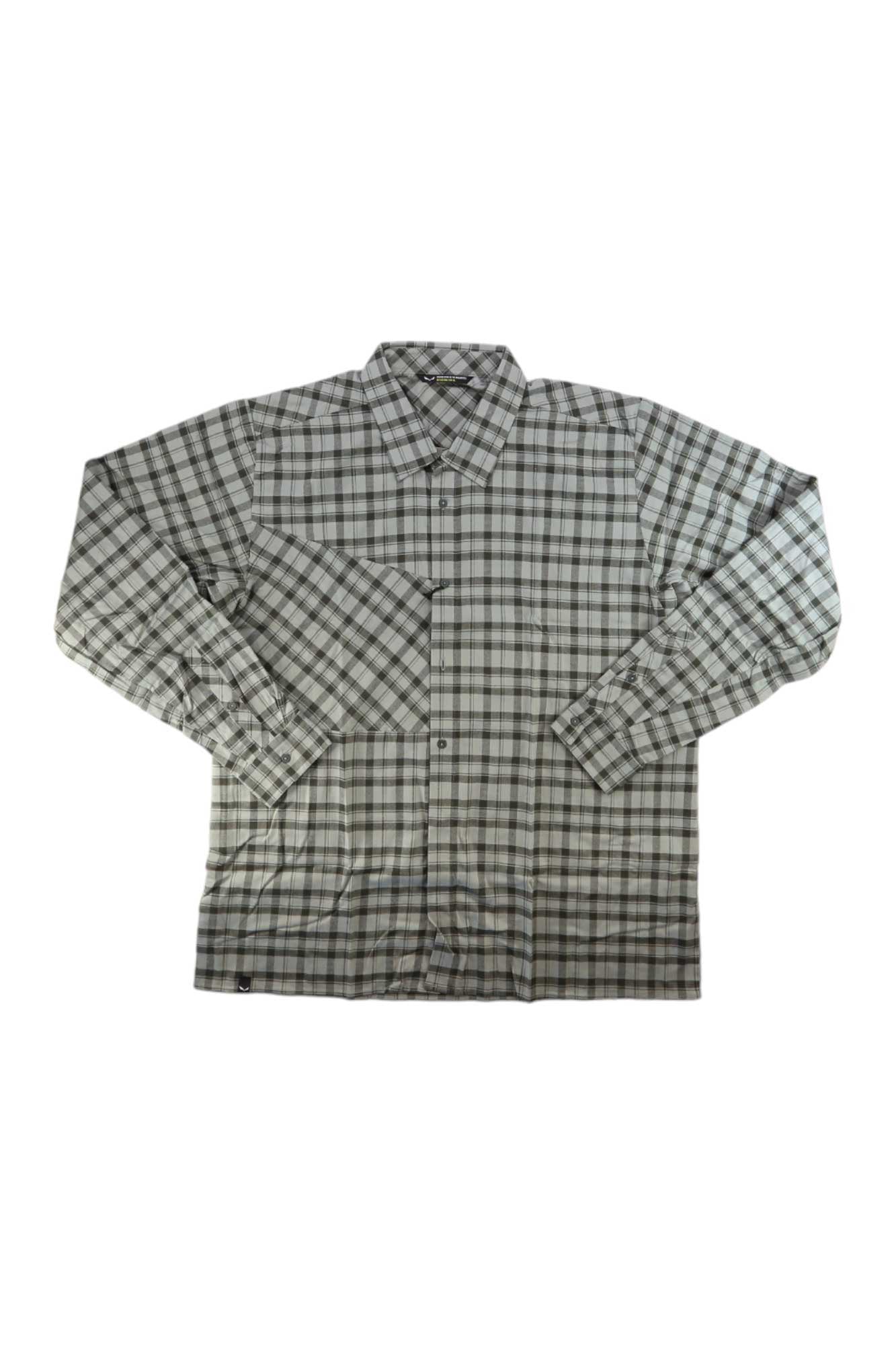 Men's flannel plaid button-up shirt with button front, light gray/charcoal