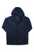 The Mons Royale Men's Nevis Merino Fleece Hoodie in navy blue is a men's outdoor midlayer with a front zipper, long sleeves, and ribbed cuffs, shown laid flat on a white background.