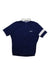 The Rapha Men's Super Lightweight Jersey is a short-sleeved navy blue cycling top with a white collar, white sleeve stripe, and front zipper. "Rapha" is printed in white on the left chest.