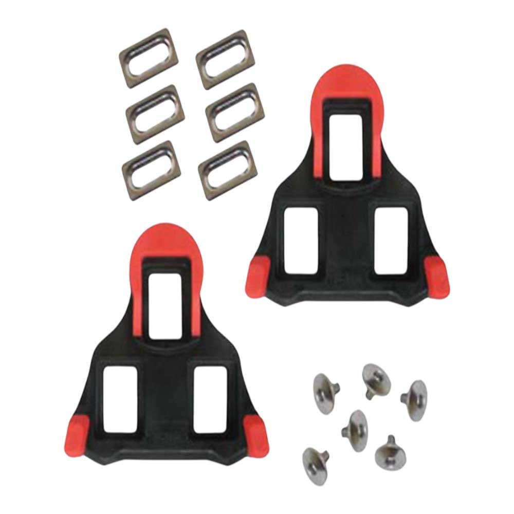 Black SPD-SL cleat set with red release tabs and mounting hardware screws