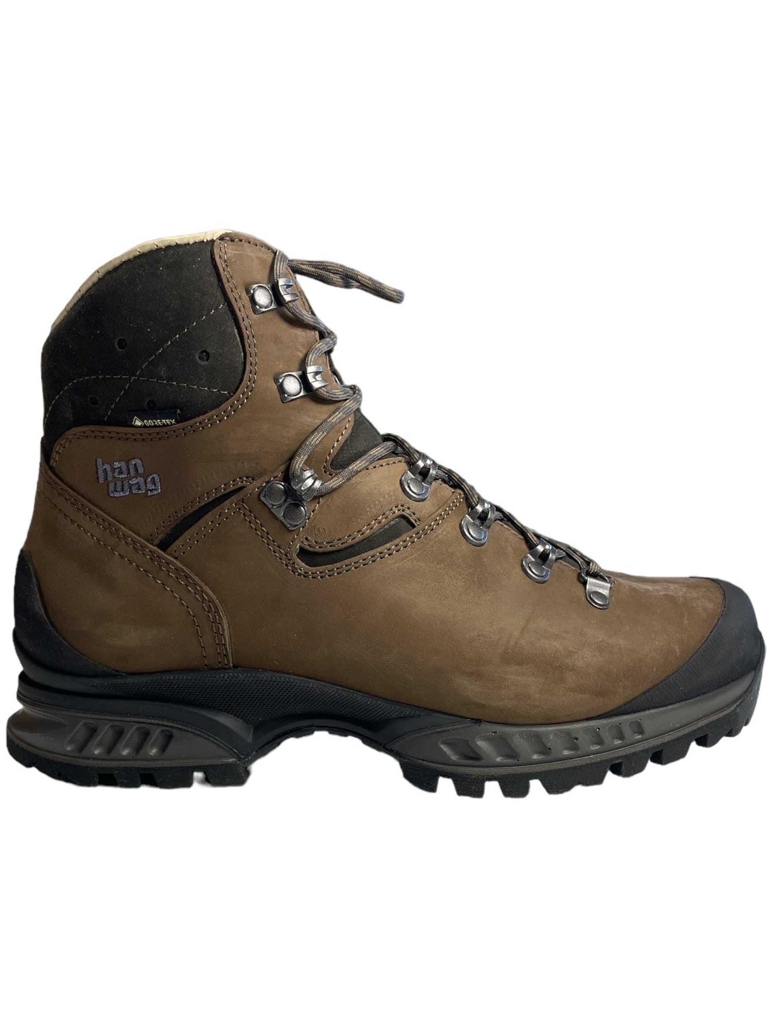 Men's brown hiking boot with lace-up closure, padded collar, and chunky tread sole