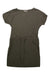 Women’s evolution dress in dark olive, short sleeves, crew neck, gathered waist, front pockets