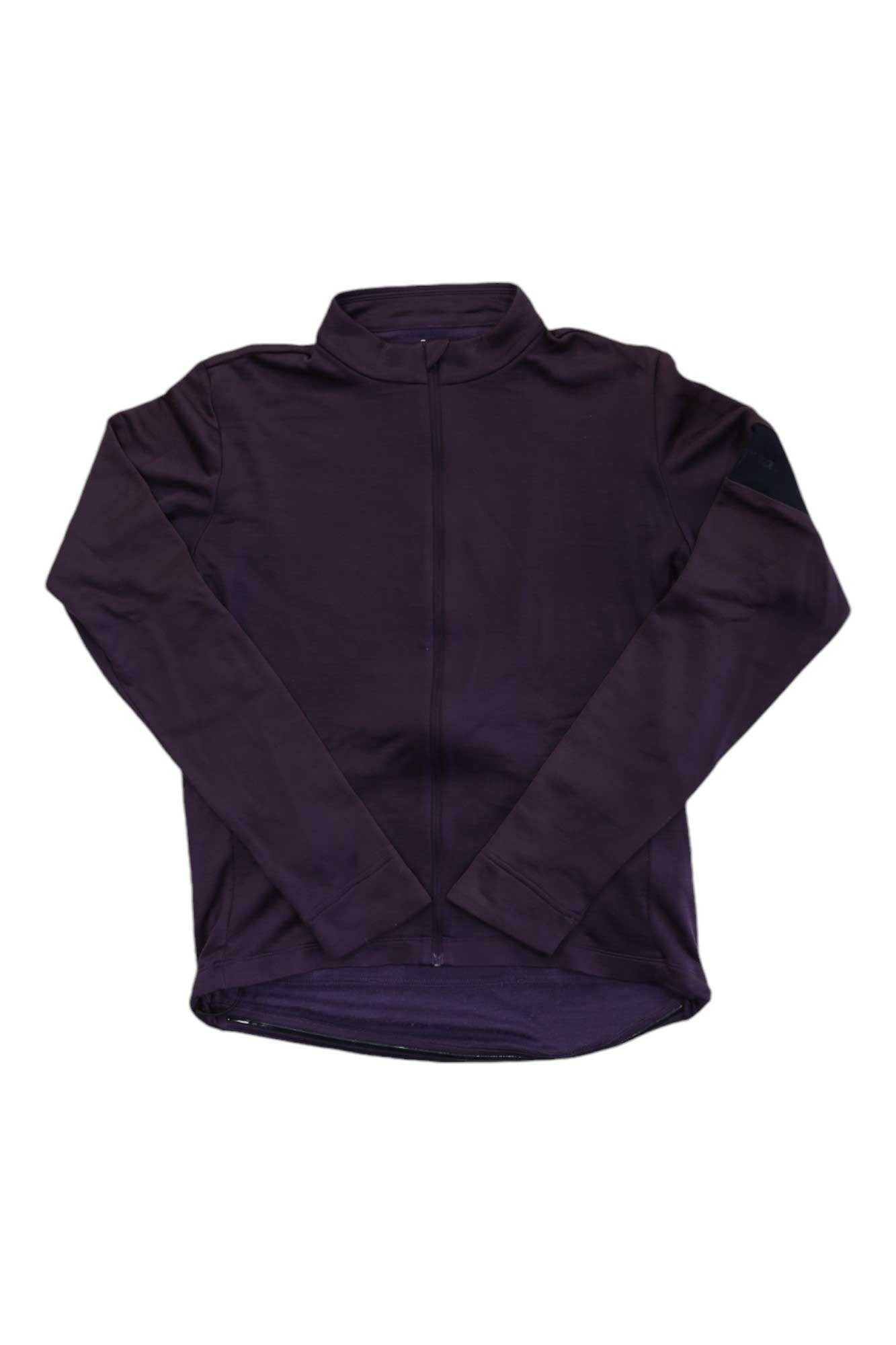 A dark purple Rapha Long Sleeve Classic Jersey II with long sleeves, a high collar, and a zip-up front, laid flat on a white background.