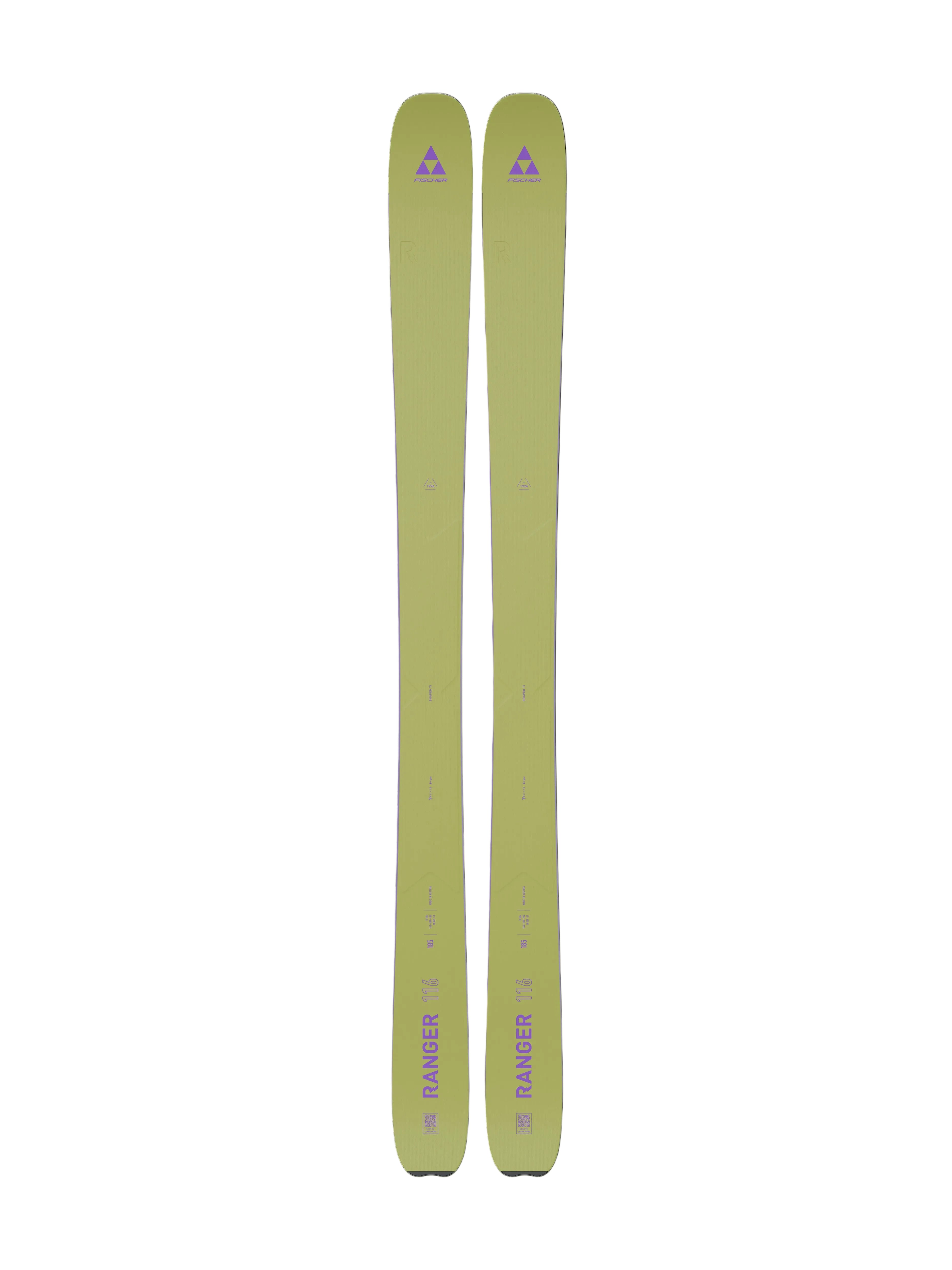 Fischer Ranger 116 Big Stix skis in olive green, vertical logo