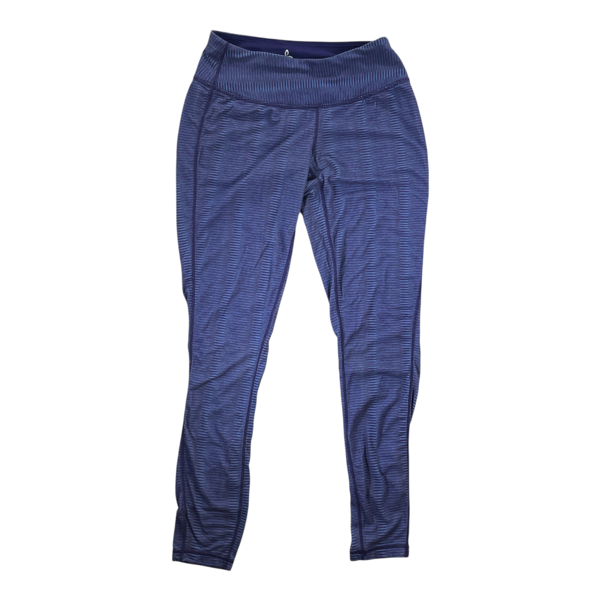 Prana women's leggings in blue heather with elastic waistband, full-length fitted legs