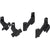 Four Thule Sleek Adapter Kit pieces in black plastic are displayed on a white background, each shown from different angles to highlight their connection points and slots for use with duo or sibling stroller configurations.