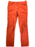 A pair of Women's Venga Rock Pants in orange with front and side pockets, button and zipper closure, articulated knees, and a durable water repellent finish is laid flat on a white background.