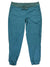 Women's Hampi Rock Pants in teal, featuring a durable design with elastic drawstring waistband, subtle geometric pattern, and elastic ankle cuffs, shown laid flat on a white background.