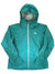 The North Face Women's FuseForm Dot Matrix Rain Jacket in teal features a hood, front zipper, two zippered pockets, adjustable cuffs, and the iconic logo on the left chest—perfect for outdoor adventures.