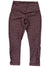 Womens Naturale Capri Leggings in maroon and gray speckle, made from moisture-wicking recycled polyester, feature a high waist and stylish crisscross lattice detail at the lower outer legs.