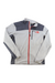 Light gray and dark gray zip-up jacket with red trim, stand collar, chest pocket