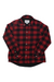 Women’s fleece-lined flannel shirt jacket, red and black plaid, button-up front, long sleeves