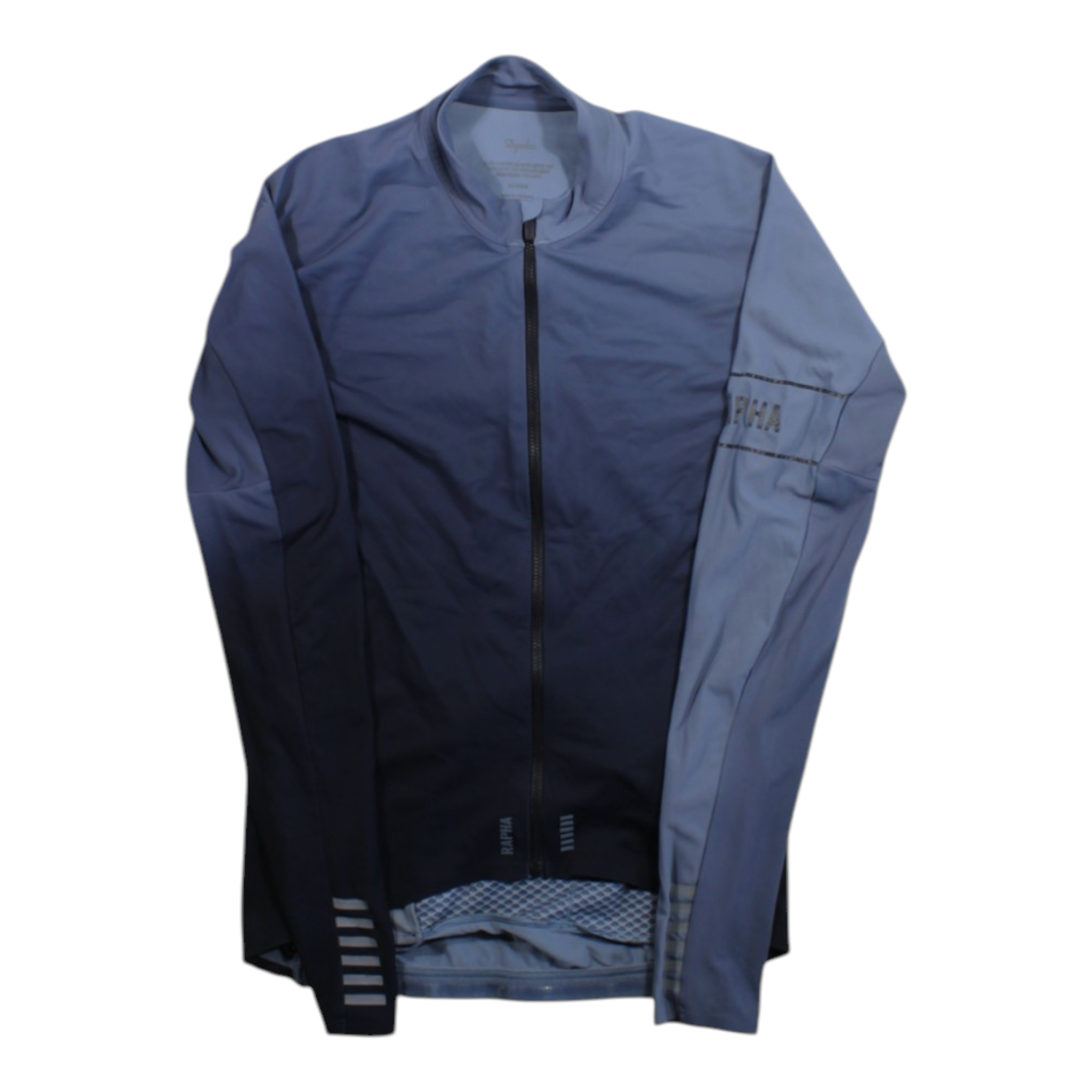 Men's thermal cycling jersey, full-zip, navy blue with light side panel