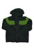 The Obermeyer Mens Charger Jacket is dark green with lighter green accents on the shoulders and chest, features PrimaLoft Black Eco insulation, two vertical zippered chest pockets, and a front zipper closure.