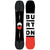 Burton Custom Flying V snowboard with black, white, and red graphics, shown top and base