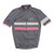 Gray short-sleeve cycling jersey with full-zip front, white reflective band and pink trim.