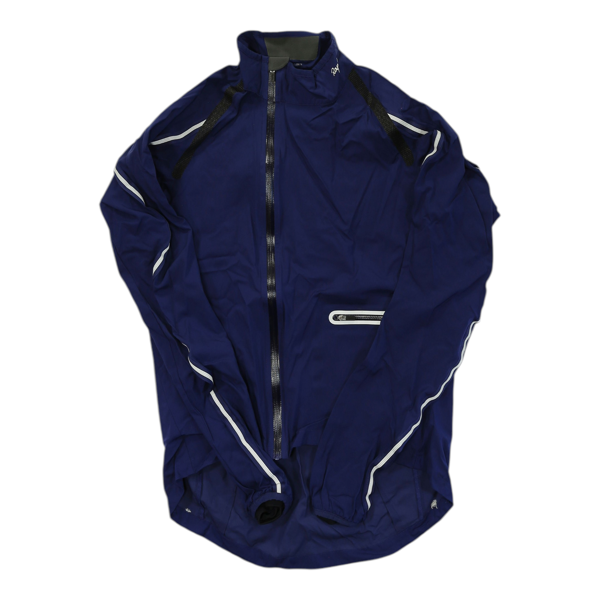 Men's royal blue wind jacket with white trim and full-zip front