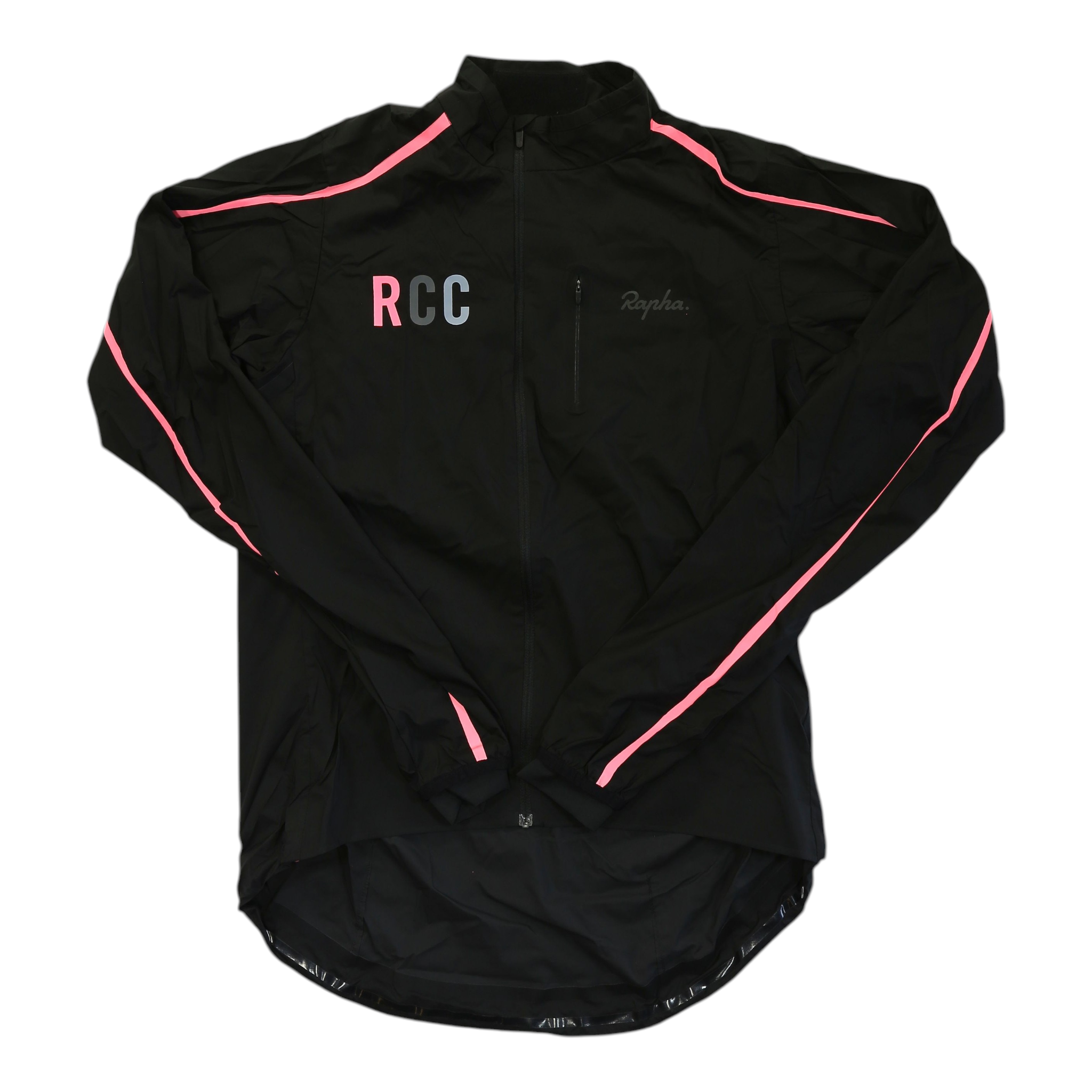 Men's black wind jacket with pink RCC logo, full-zip front and long sleeves