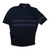 Dark navy short-sleeve cycling jersey, full-zip front, stand collar, gray reflective stripe.
