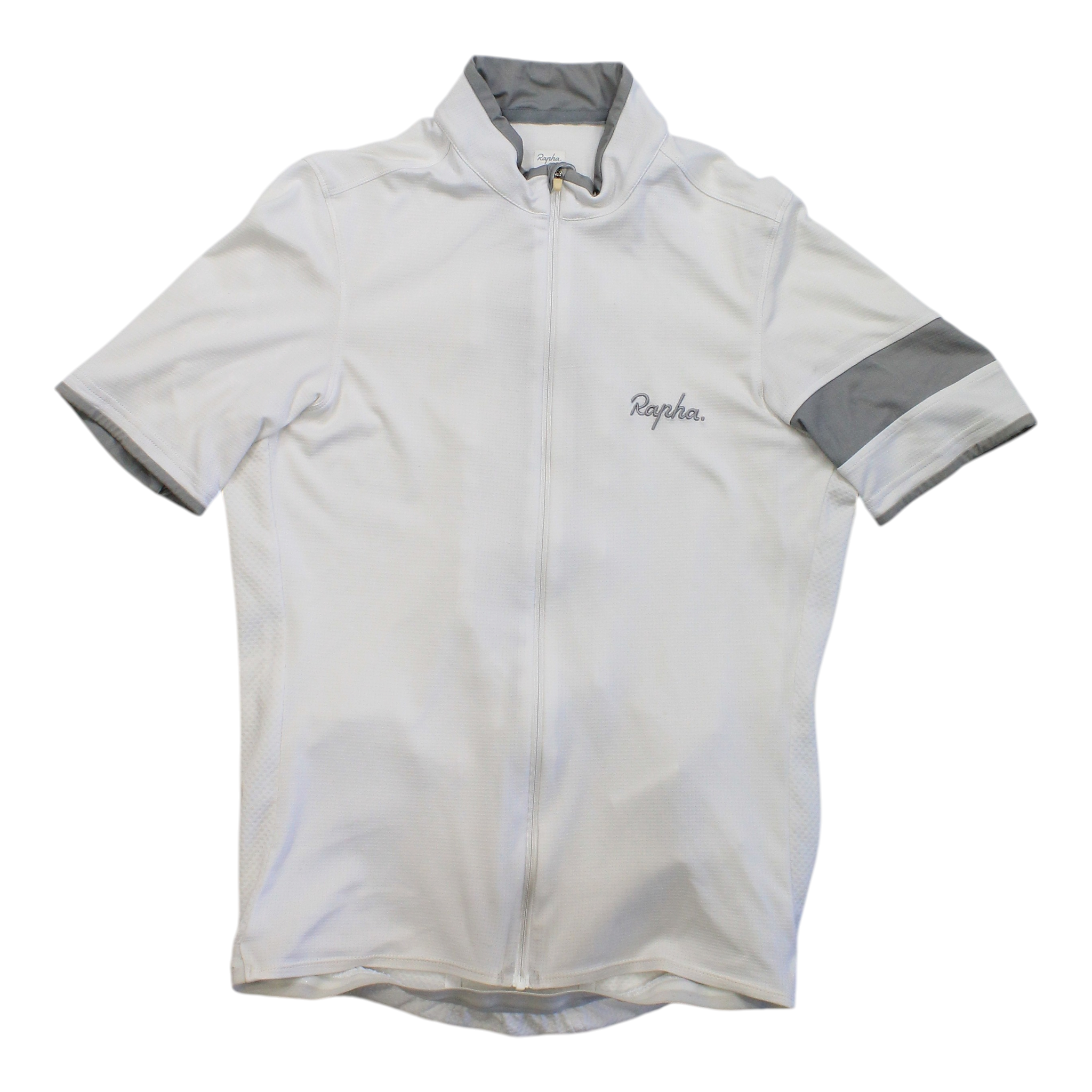 Men's Rapha super lightweight cycling jersey, light grey body with grey side panels