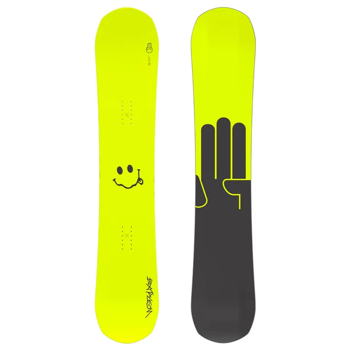 Yellow snowboard with black graphics, 157cm