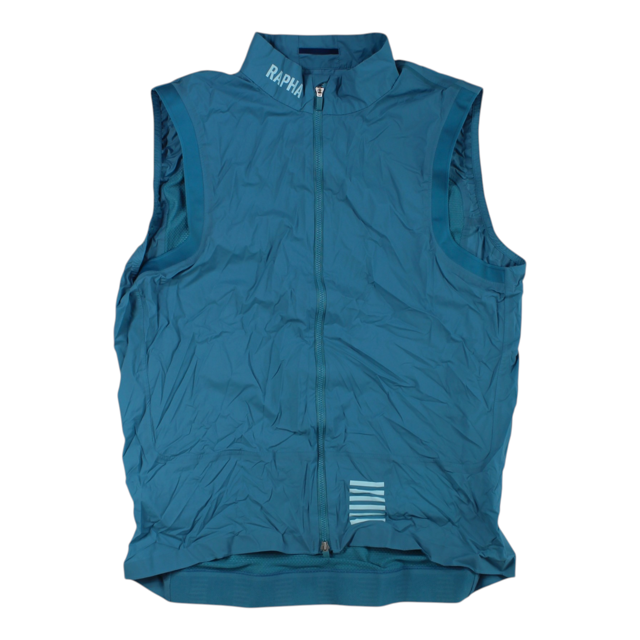 Men's lightweight gilet, blue, full-zip front with side mesh and striped pocket