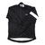 Black rain jacket with full front zipper, long sleeves, and white hem panel