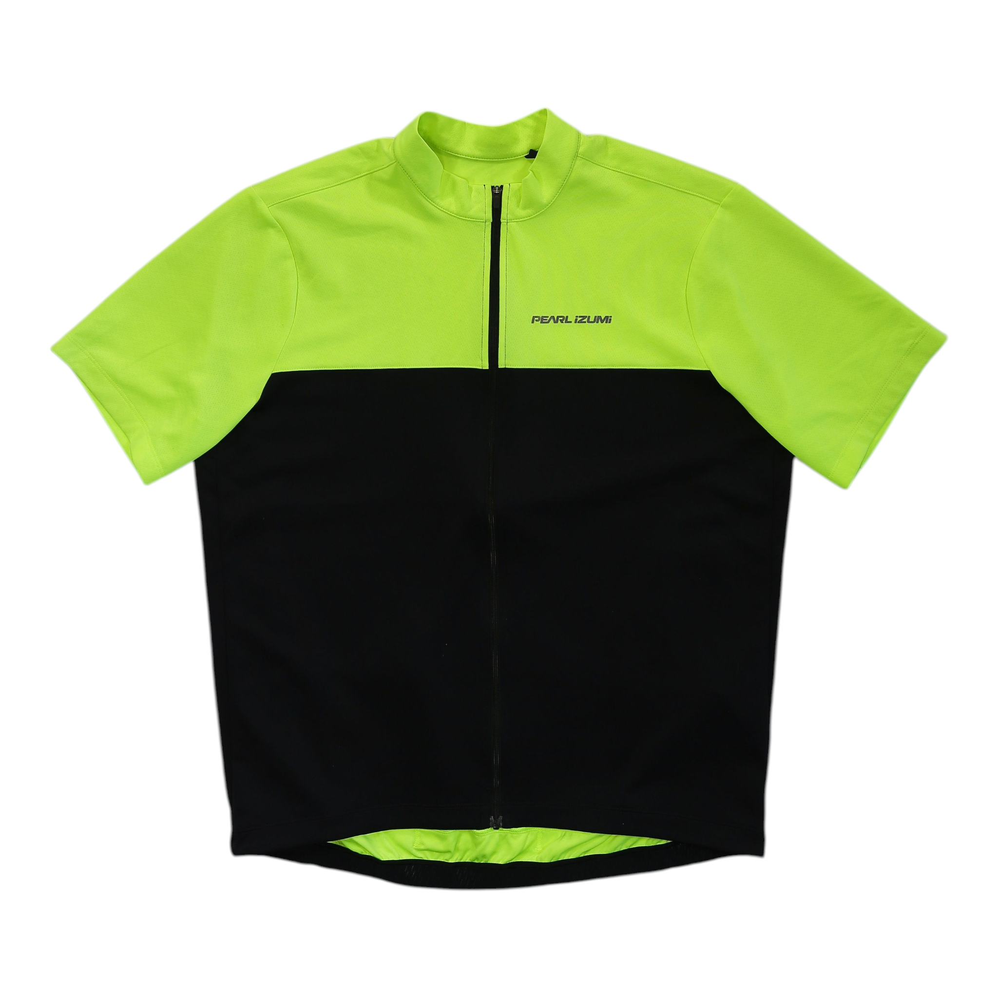Men's Pearl Izumi short-sleeve cycling jersey, half-zip, black with neon green panels