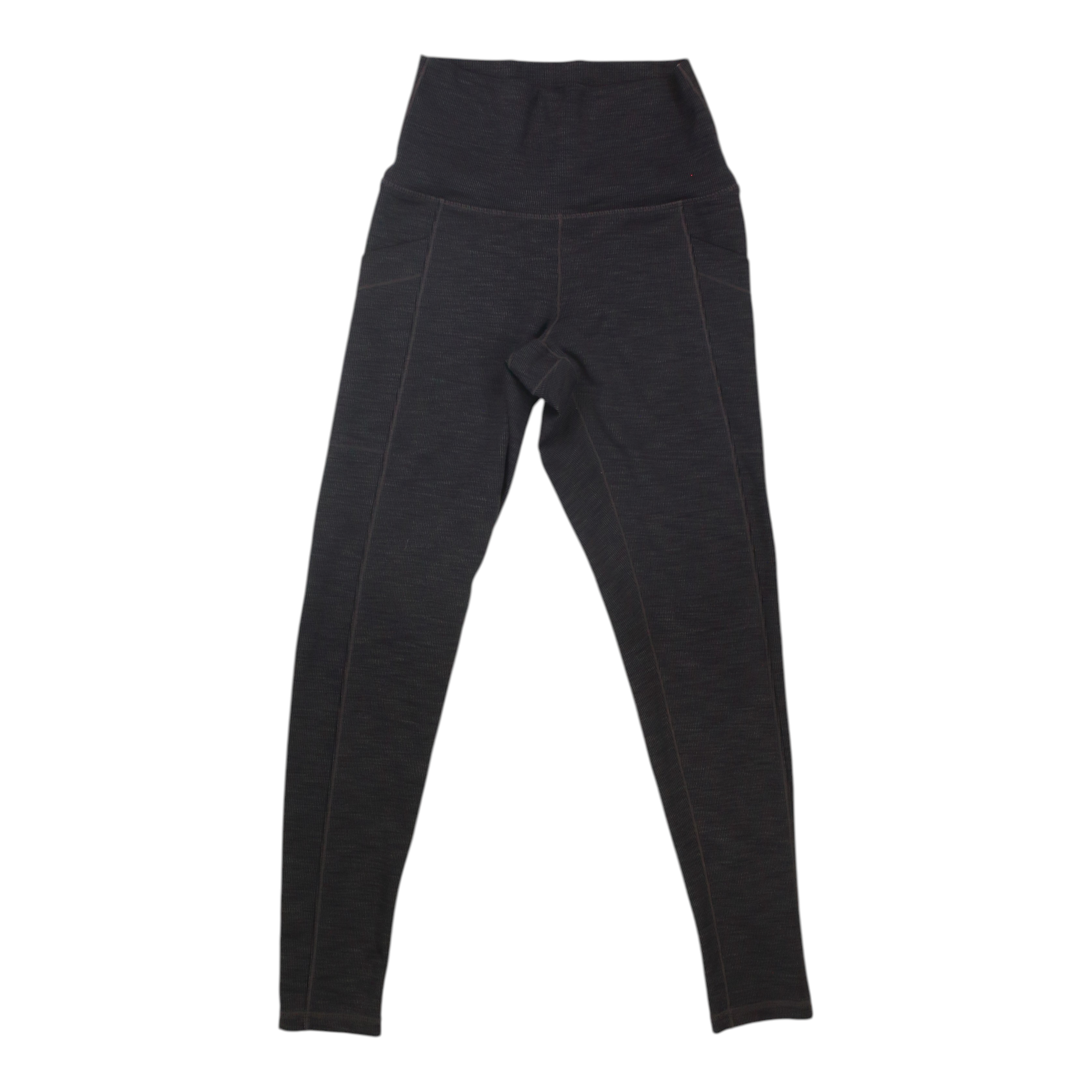 Prana women's leggings in dark gray heather with elastic waistband, full-length slim fit