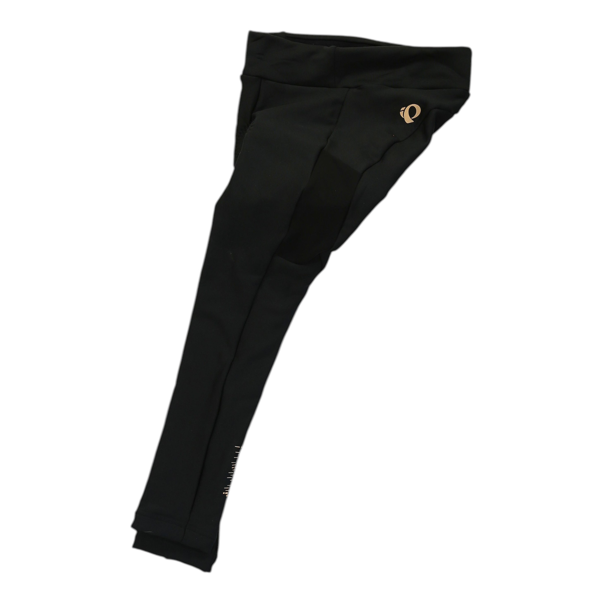 Women's black high-rise crop leggings with small gold logo