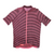 Men's red-and-black striped cycling jersey, full-zip front, short sleeves.