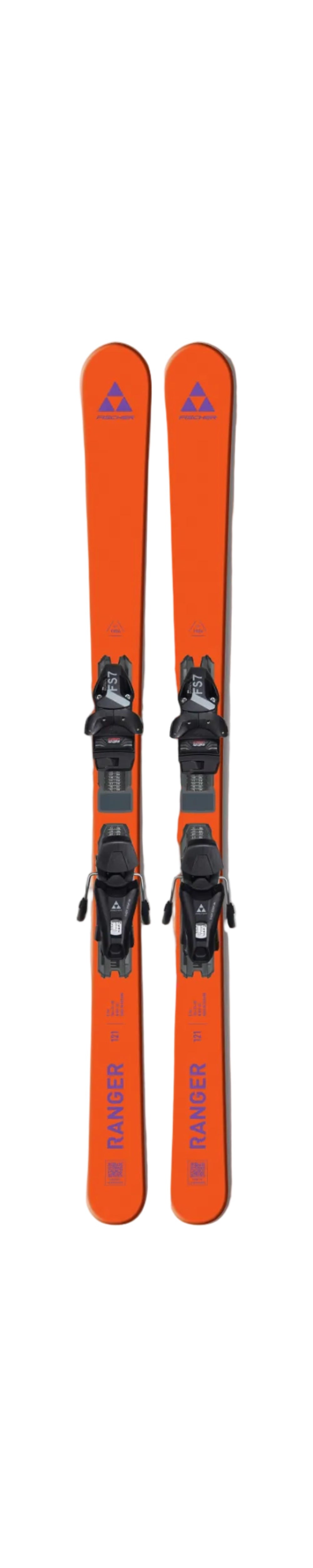 Orange junior ski pair with black FS 7 CA bindings
