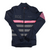Navy long-sleeve cycling jersey with full zipper; pink stripe band and arm tri-stripes