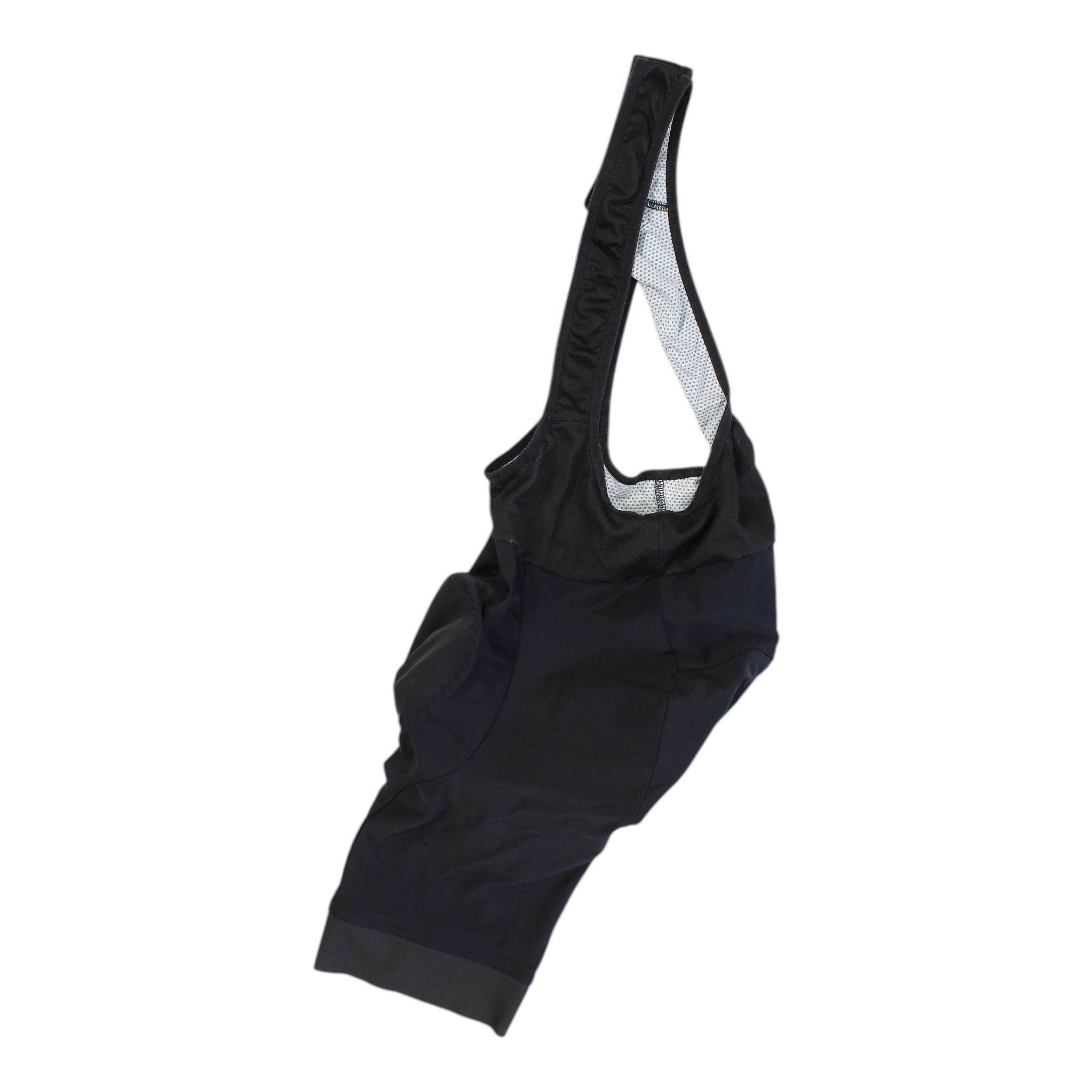 Black cycling bib short with mesh bib panel and long leg design