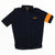 Men's Rapha flyweight cycling jersey in navy with orange accent sleeve and full zipper