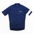 A navy blue Rapha Mens Core Jersey featuring short sleeves, a distinctive white stripe on the left sleeve, and the Rapha logo on the chest is displayed flat against a white background—an essential men’s cycling jersey from Rapha.