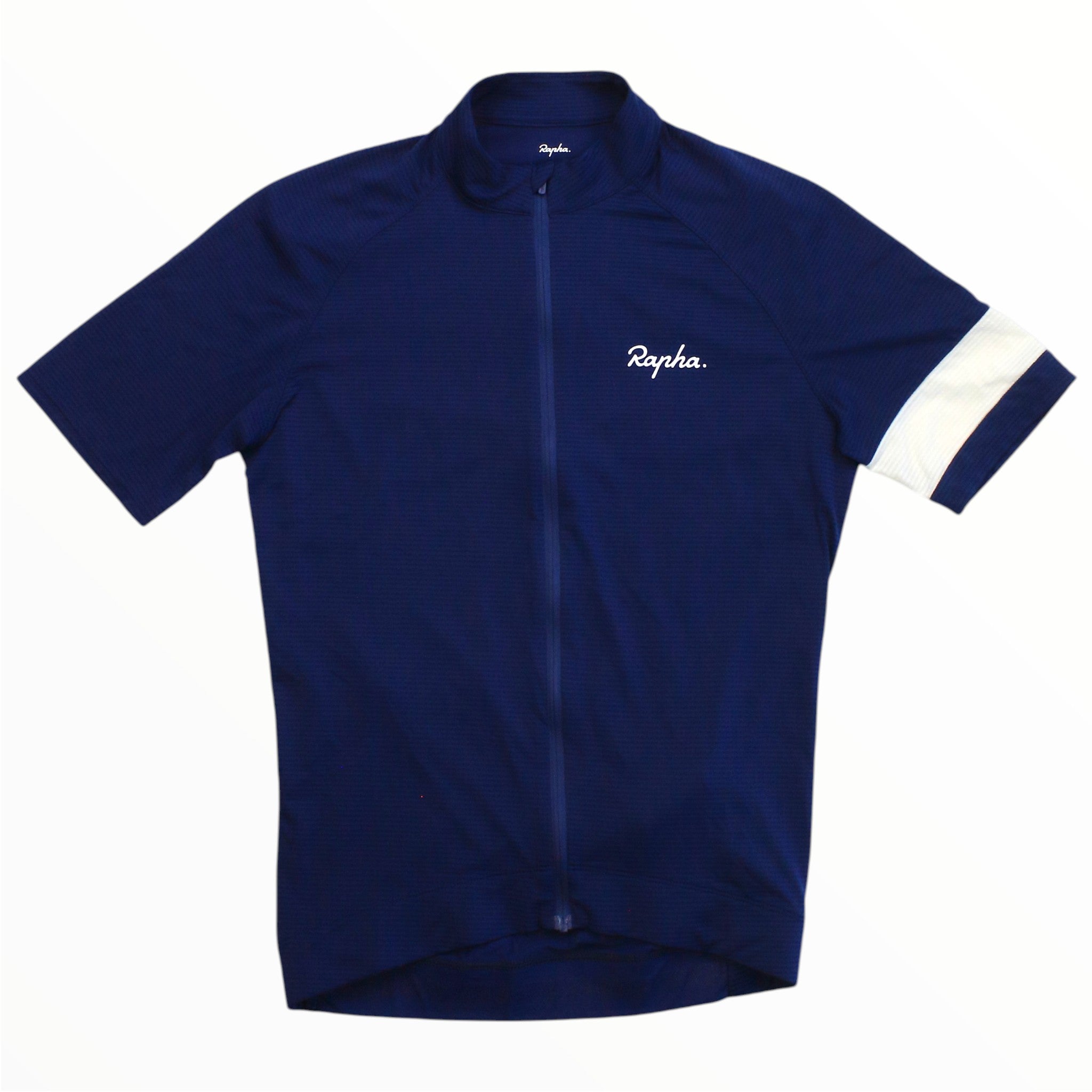 Men's lightweight cycling jersey in navy blue, full-zip short sleeves with logo