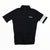 Men's cycling jersey, black, short sleeves with white cuff stripes, front zipper, stand collar