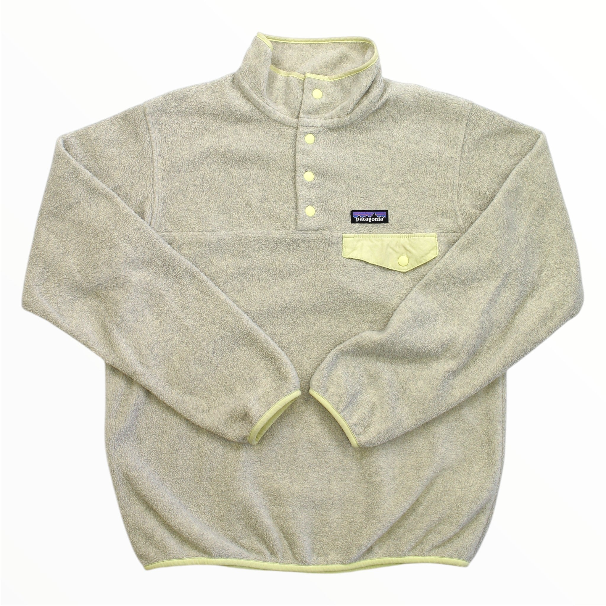 Lightweight fleece pullover with snap-button quarter placket and chest pocket, light grey