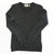 Dark gray knit crewneck sweater with ribbed cuffs and hem