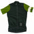Dark green womens cycling training jersey with bright green panels, full-zip short sleeves.