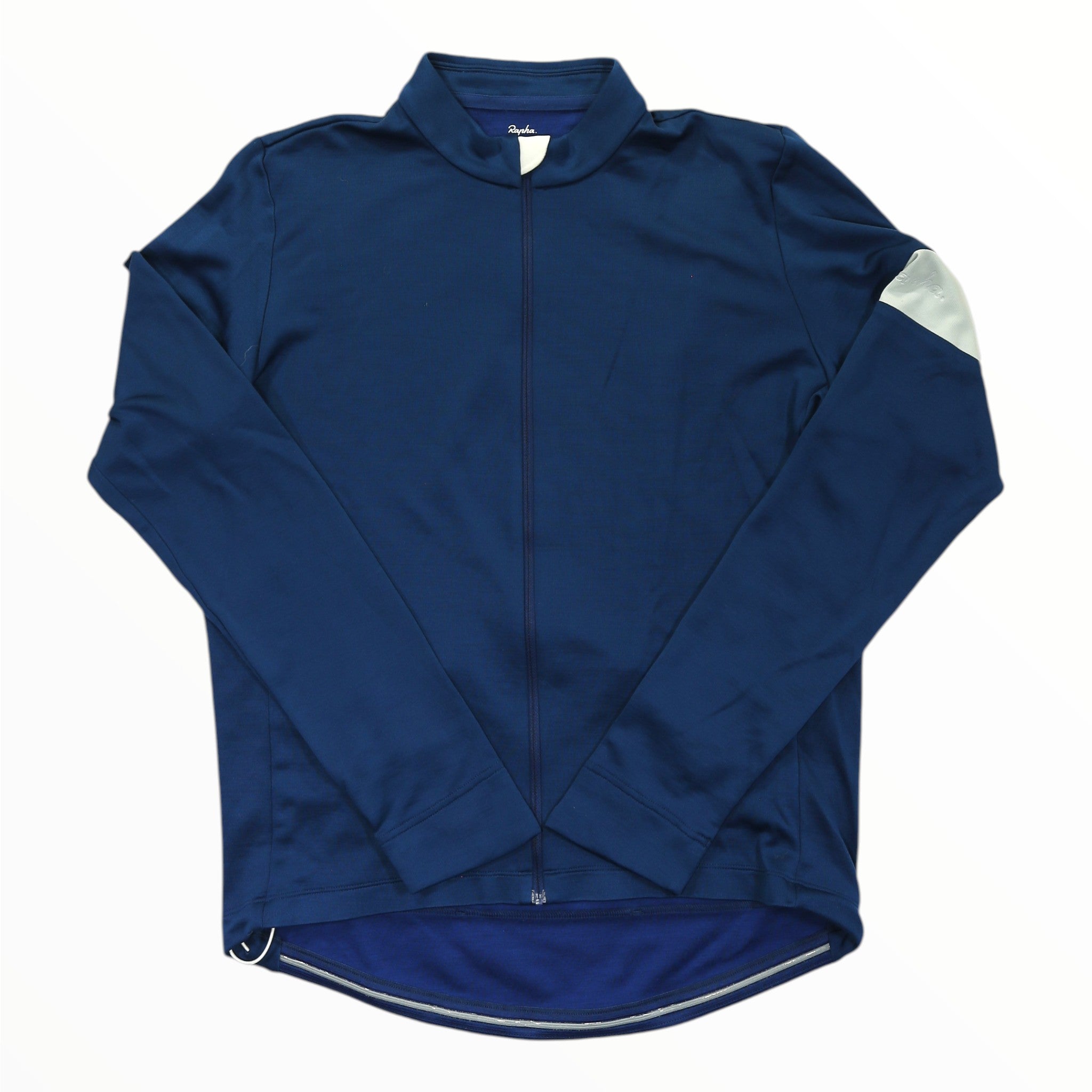 Men's long-sleeve cycling jersey, full-zip mock neck, blue with light side panel