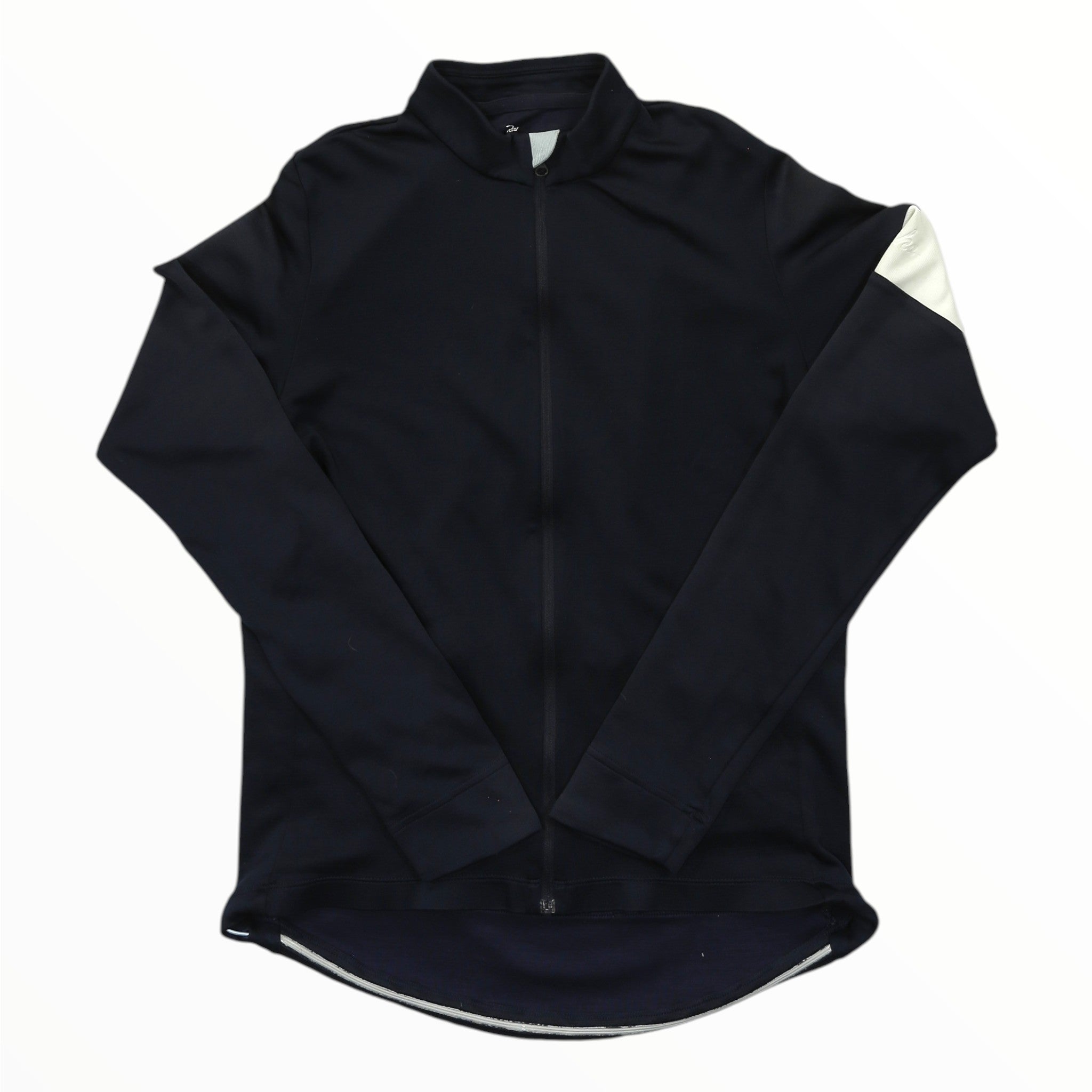Men's long-sleeve cycling jersey, full-zip mock neck, black with light shoulder insert