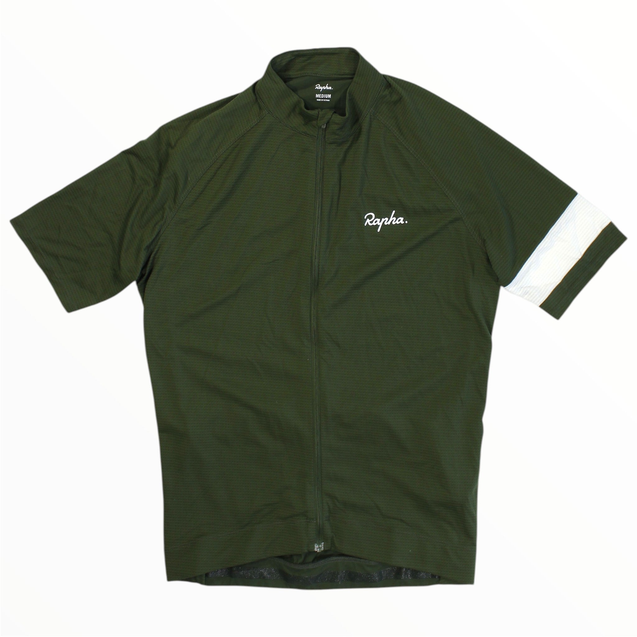 Men's lightweight cycling jersey, full-zip front, short sleeves, dark olive green.