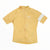 A Rapha Mens Core Jersey in light yellow, featuring short sleeves, a front zipper, a white Rapha logo on the chest, and a bold white stripe encircling one sleeve, is laid flat against a white background—a standout cycling jersey from Rapha.