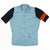 Sky blue womens cycling training jersey with navy side panels, full-zip short sleeves.