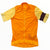 Orange womens cycling training jersey with yellow sleeves, full-zip short sleeves, chest patch.