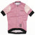 Pink womens cycling training jersey with lace-style sleeve print, full-zip short sleeves.