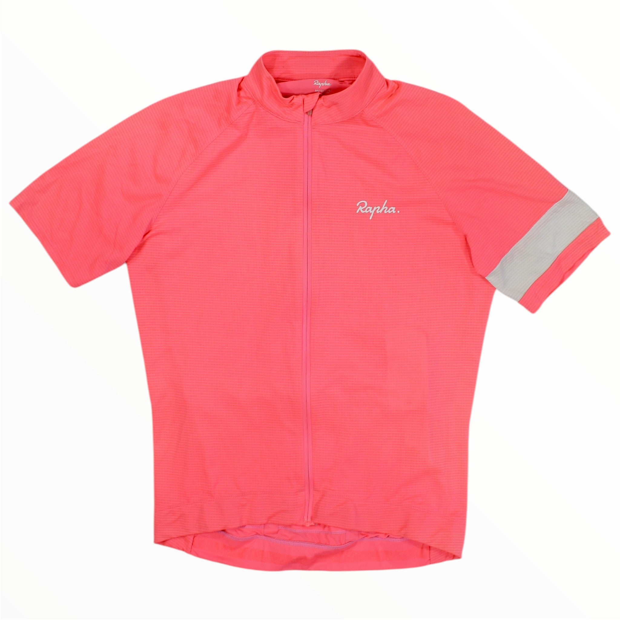 Men's lightweight cycling jersey in coral pink, full-zip short sleeves with logo